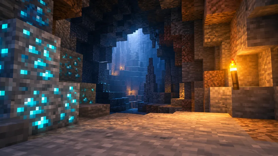 Minecraft thumbnail background: diamond cave