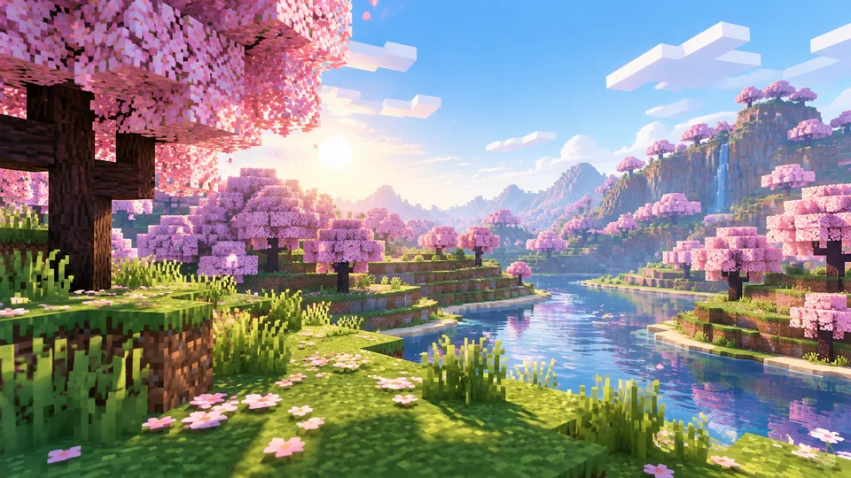 Minecraft thumbnail background: cherry grove