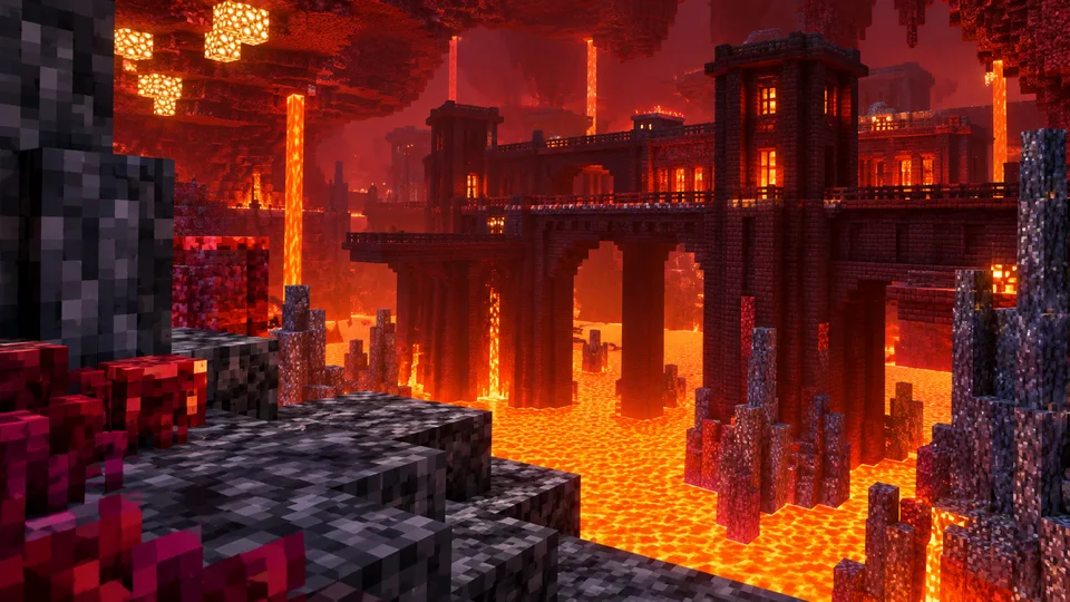 Minecraft thumbnail background: nether fortress