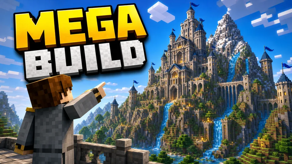 Gray-coat Minecraft skin beside a mountain castle
