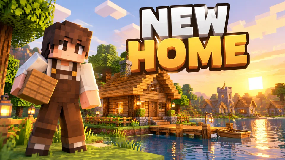 Brown-overall Minecraft skin building a riverside village