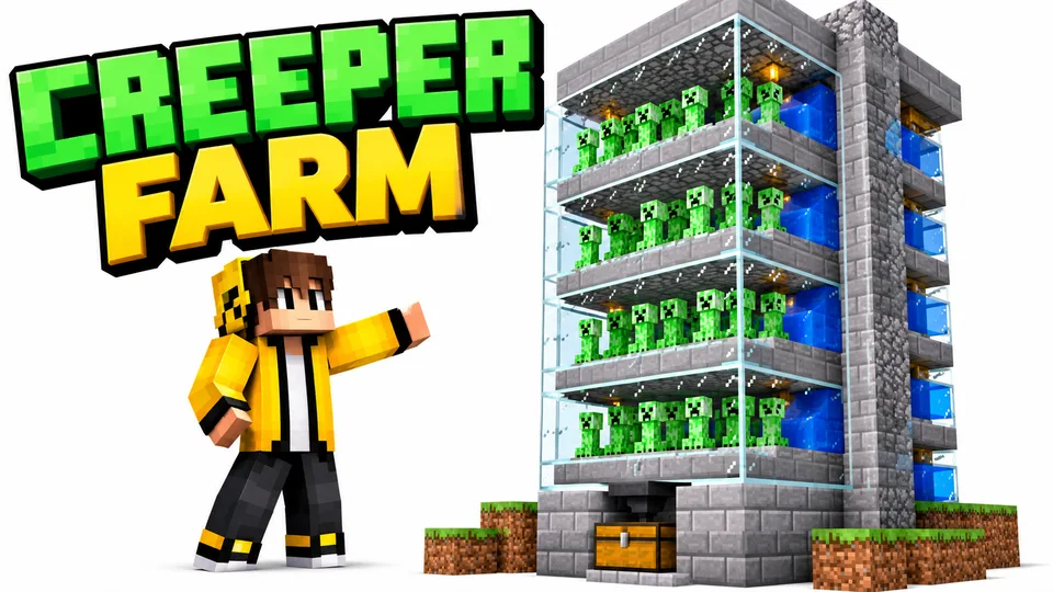 Yellow-jacket Minecraft skin beside a creeper farm