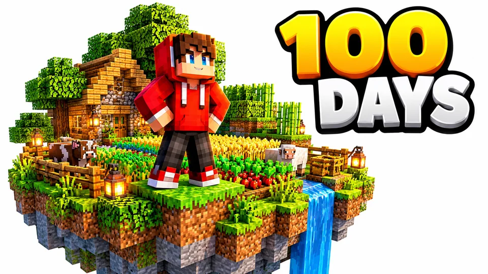 Red-hoodie Minecraft skin on a transformed sky island