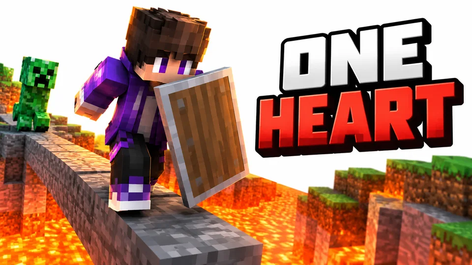 Purple-jacket Minecraft skin balancing above lava with a shield