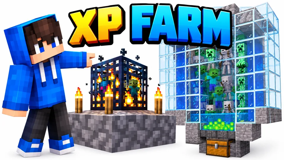 Blue-hoodie Minecraft skin showing a dungeon XP farm