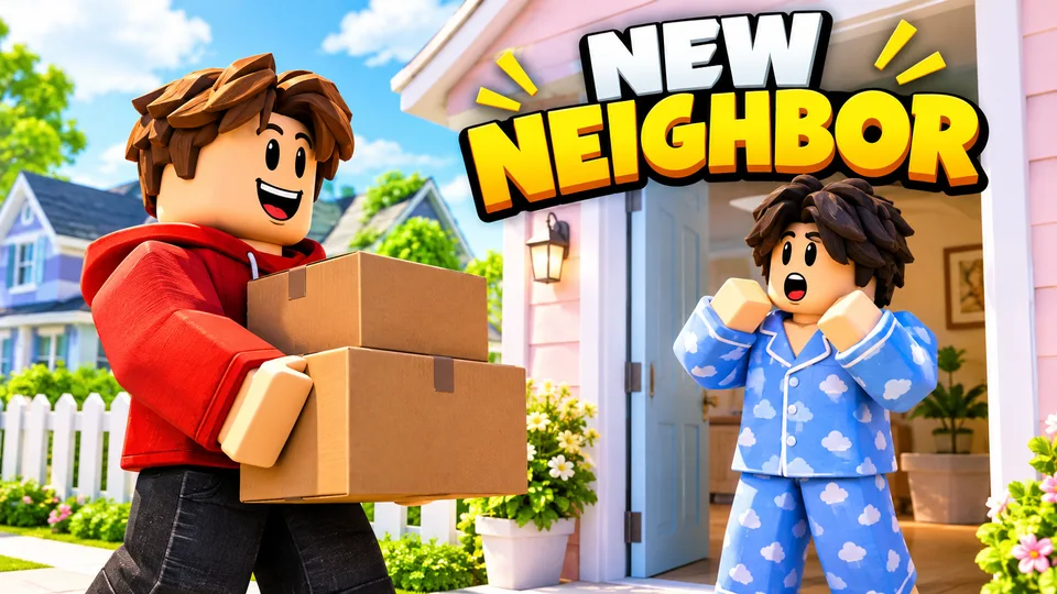 AI-generated Roblox video thumbnail: a very unexpected neighbor