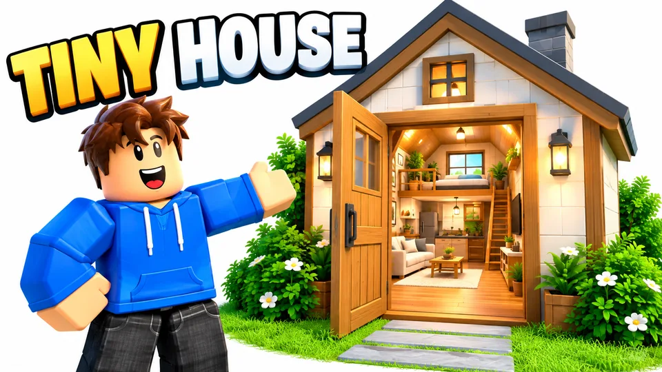 AI-generated Roblox video thumbnail: a room with a surprise