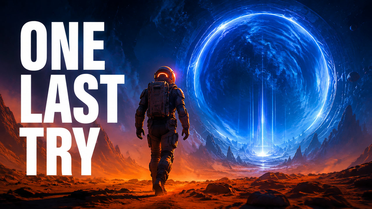 AI thumbnail example of an astronaut approaching a blue portal